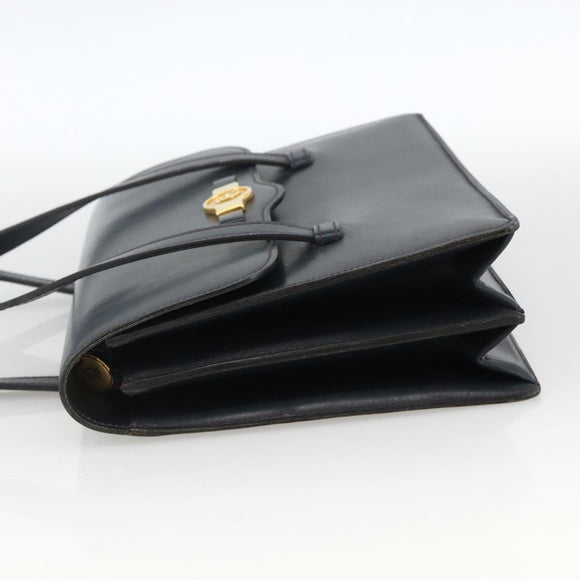 Christian Dior Hand Bag Leather Gold Navy Auth ka3651