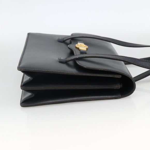Christian Dior Hand Bag Leather Gold Navy Auth ka3651