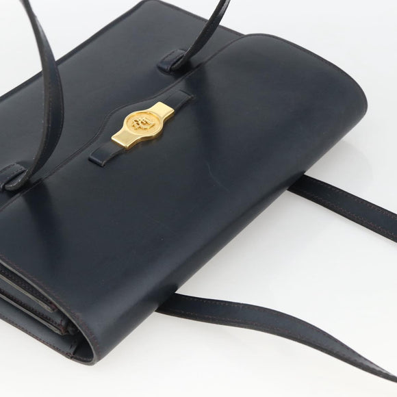 Christian Dior Hand Bag Leather Gold Navy Auth ka3651