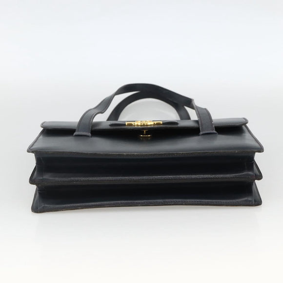 Christian Dior Hand Bag Leather Gold Navy Auth ka3651