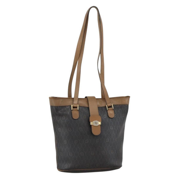 Christian Dior Honeycomb Canvas Tote Bag PVC Black Gold Auth ka3658