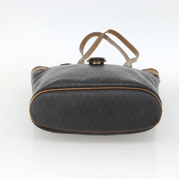 Christian Dior Honeycomb Canvas Tote Bag PVC Black Gold Auth ka3658