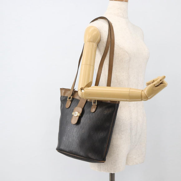 Christian Dior Honeycomb Canvas Tote Bag PVC Black Gold Auth ka3658