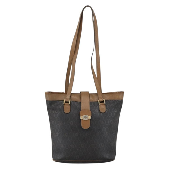 Christian Dior Honeycomb Canvas Tote Bag PVC Black Gold Auth ka3658
