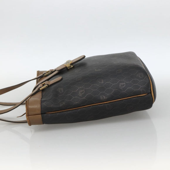 Christian Dior Honeycomb Canvas Tote Bag PVC Black Gold Auth ka3658