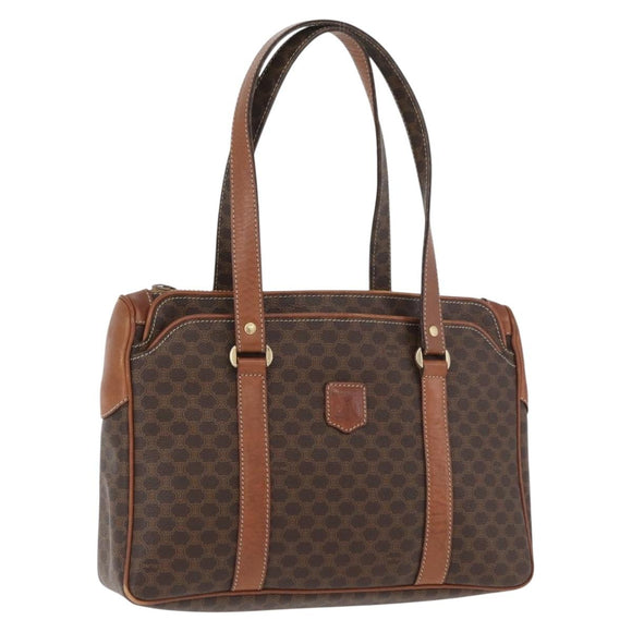 CELINE Macadam Canvas Hand Bag PVC Leather Brown Gold Auth ka3666