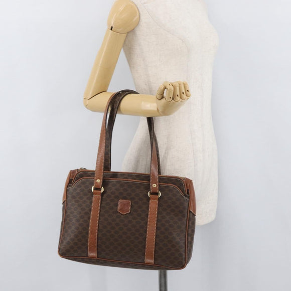 CELINE Macadam Canvas Hand Bag PVC Leather Brown Gold Auth ka3666