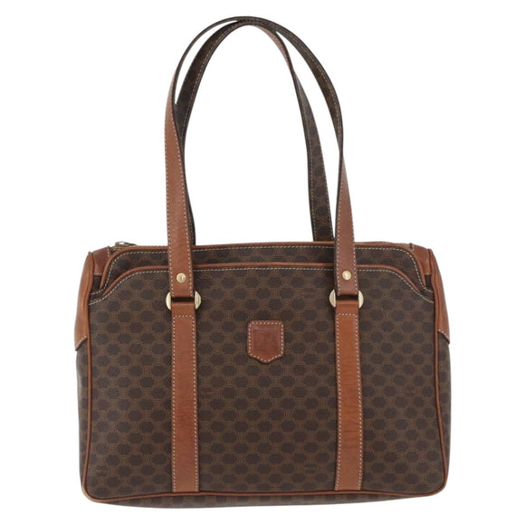 CELINE Macadam Canvas Hand Bag PVC Leather Brown Gold Auth ka3666