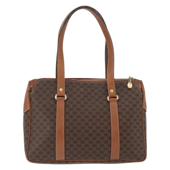 CELINE Macadam Canvas Hand Bag PVC Leather Brown Gold Auth ka3666