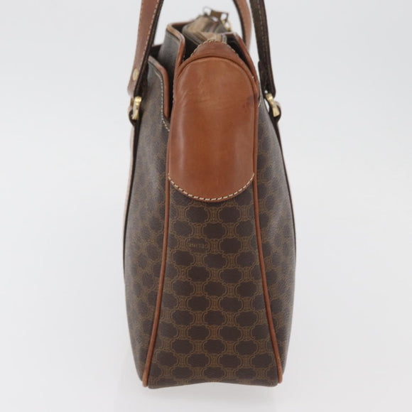 CELINE Macadam Canvas Hand Bag PVC Leather Brown Gold Auth ka3666