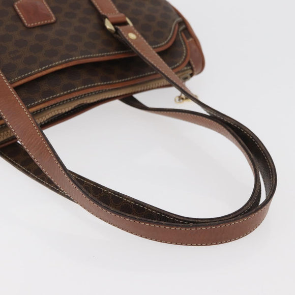 CELINE Macadam Canvas Hand Bag PVC Leather Brown Gold Auth ka3666