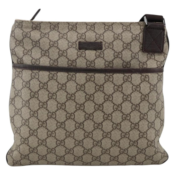 GUCCI GG Supreme Shoulder Bag PVC Beige Silver 141626 Auth ka3675