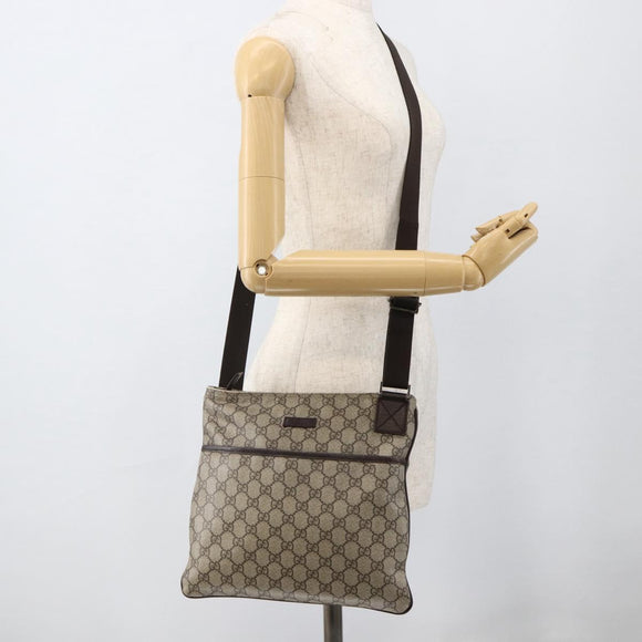 GUCCI GG Supreme Shoulder Bag PVC Beige Silver 141626 Auth ka3675