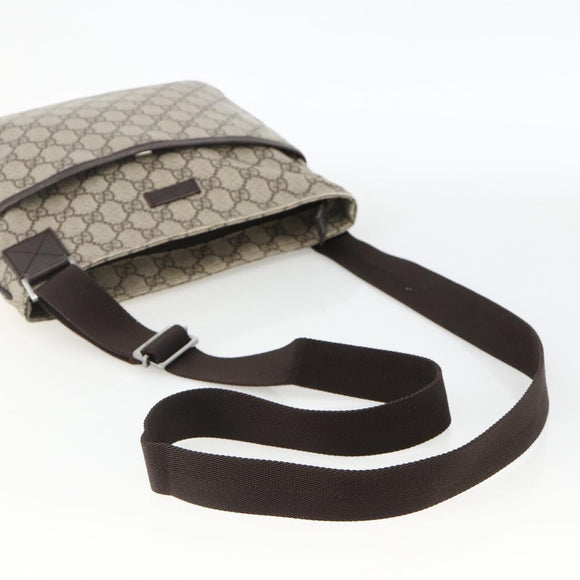 GUCCI GG Supreme Shoulder Bag PVC Beige Silver 141626 Auth ka3675