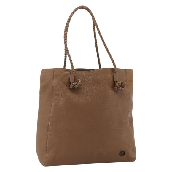 GUCCI Tote Bag Leather Brown Silver 267903 Auth ka3676
