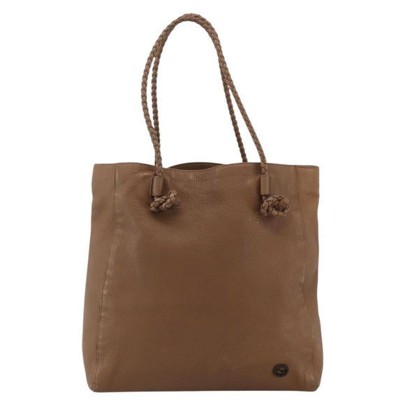 GUCCI Tote Bag Leather Brown Silver 267903 Auth ka3676