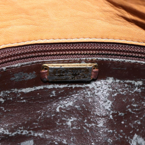 LOEWE Anagram Shoulder Bag Leather Beige Gold Auth ka3682