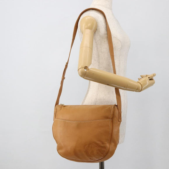 LOEWE Anagram Shoulder Bag Leather Beige Gold Auth ka3682