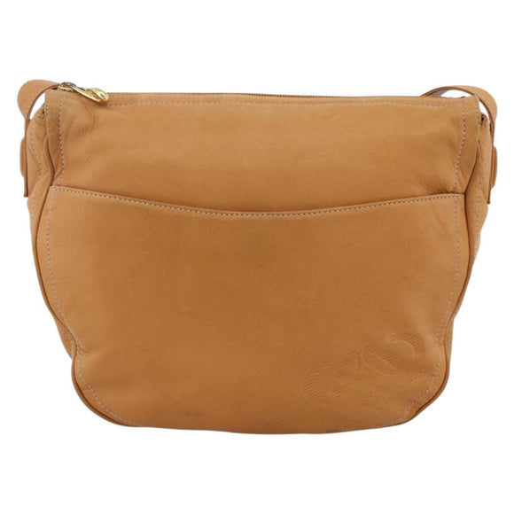 LOEWE Anagram Shoulder Bag Leather Beige Gold Auth ka3682