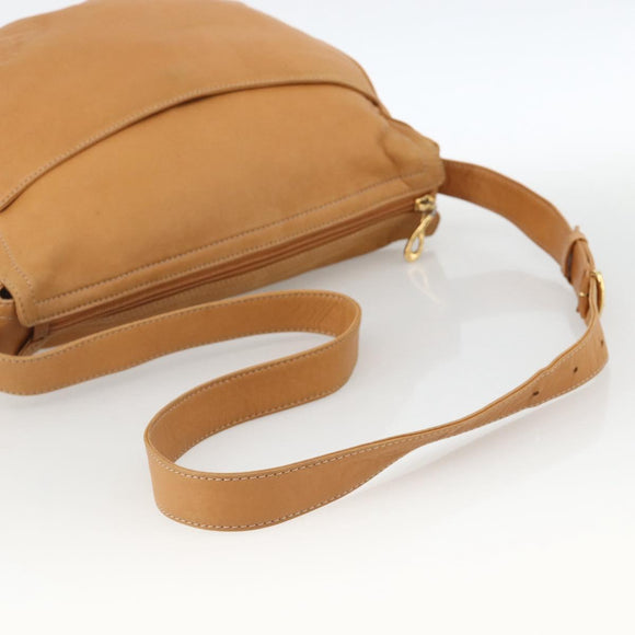 LOEWE Anagram Shoulder Bag Leather Beige Gold Auth ka3682