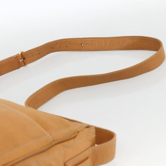 LOEWE Anagram Shoulder Bag Leather Beige Gold Auth ka3682