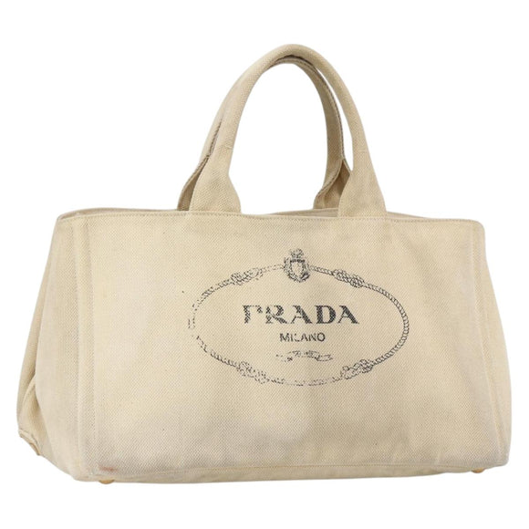 PRADA Canapa GM Hand Bag Canvas Ivory Gold Auth ka3683