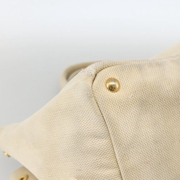 PRADA Canapa GM Hand Bag Canvas Ivory Gold Auth ka3683