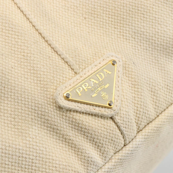 PRADA Canapa GM Hand Bag Canvas Ivory Gold Auth ka3683