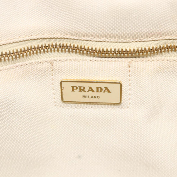 PRADA Canapa GM Hand Bag Canvas Ivory Gold Auth ka3683