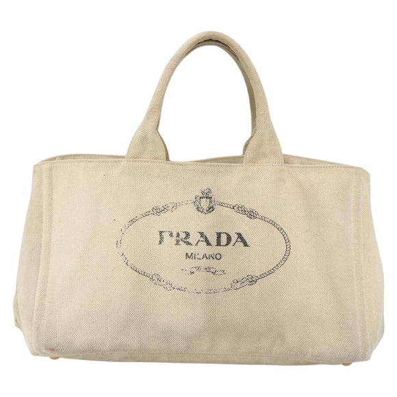 PRADA Canapa GM Hand Bag Canvas Ivory Gold Auth ka3683
