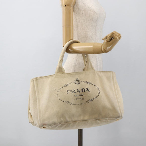 PRADA Canapa GM Hand Bag Canvas Ivory Gold Auth ka3683