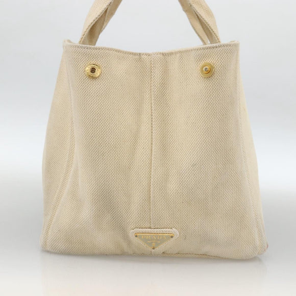 PRADA Canapa GM Hand Bag Canvas Ivory Gold Auth ka3683