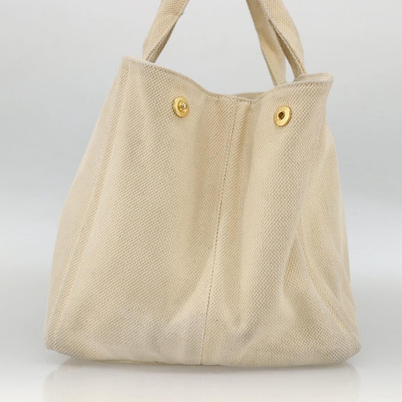 PRADA Canapa GM Hand Bag Canvas Ivory Gold Auth ka3683