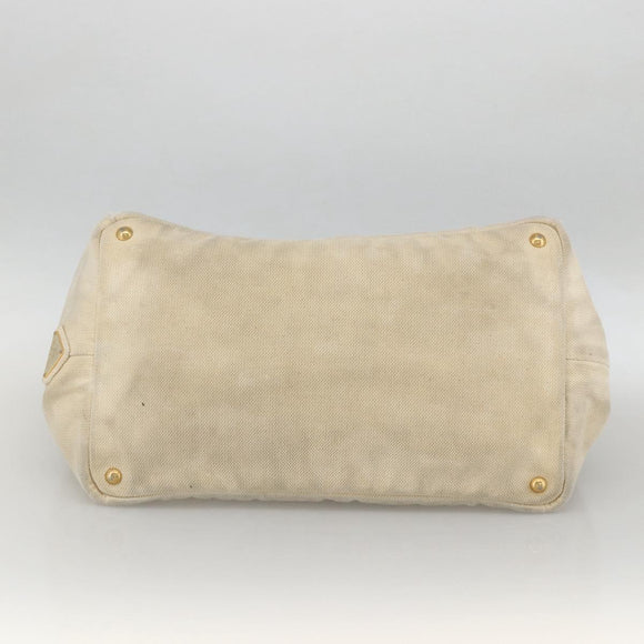 PRADA Canapa GM Hand Bag Canvas Ivory Gold Auth ka3683