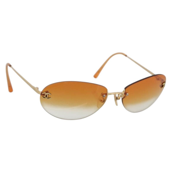CHANEL Sunglasses metal Orange CC Auth ka3693A