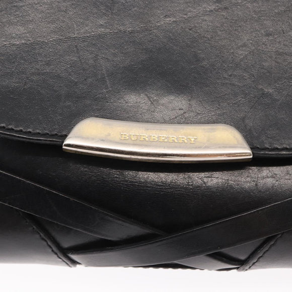 BURBERRY Shoulder Bag Leather Black Gold Auth ka370