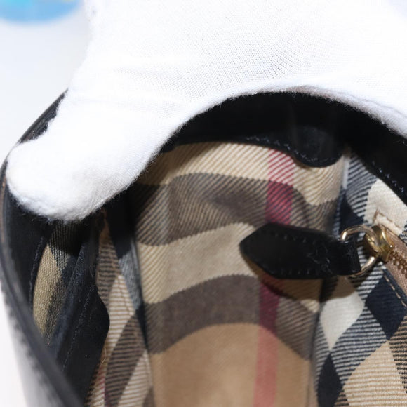 BURBERRY Shoulder Bag Leather Black Gold Auth ka370