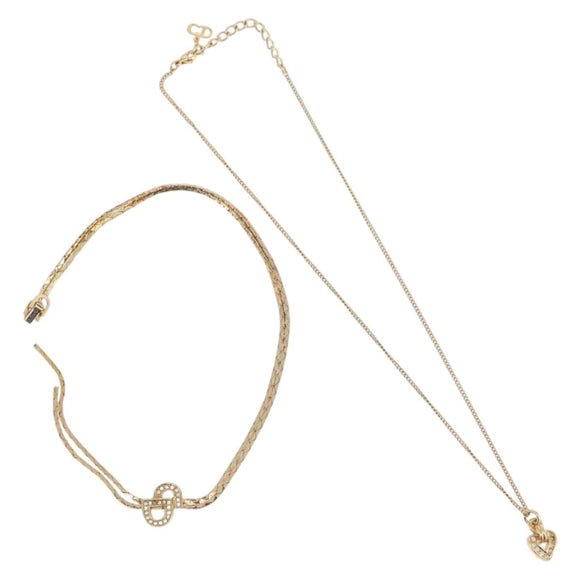 Christian Dior Necklace metal Two set Gold Auth ka3709