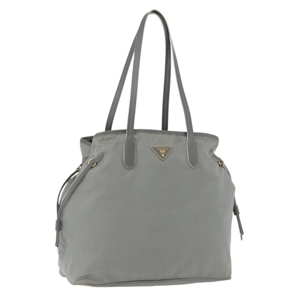 PRADA Tote Bag Nylon Gray Gold Auth ka3714A