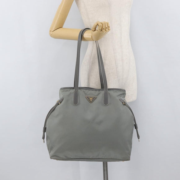 PRADA Tote Bag Nylon Gray Gold Auth ka3714A
