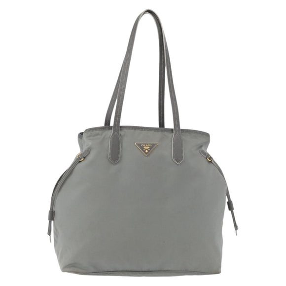 PRADA Tote Bag Nylon Gray Gold Auth ka3714A