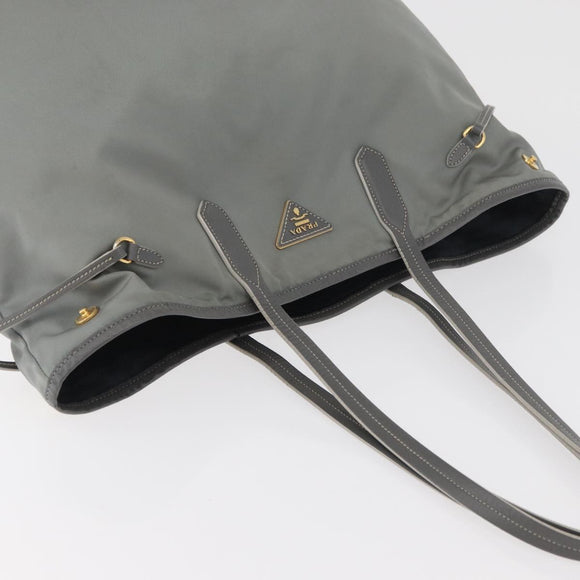 PRADA Tote Bag Nylon Gray Gold Auth ka3714A