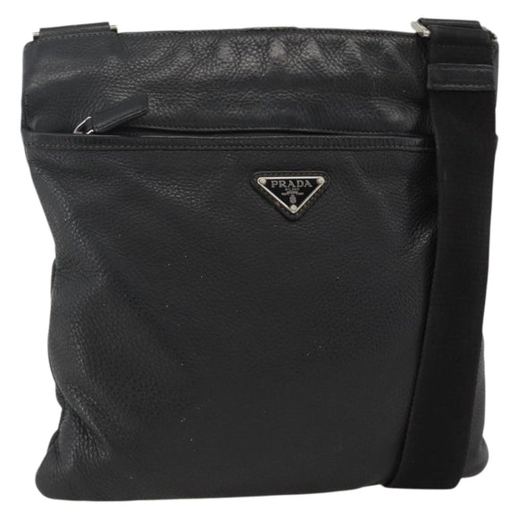 PRADA Shoulder Bag Leather Black Silver Auth ka3716