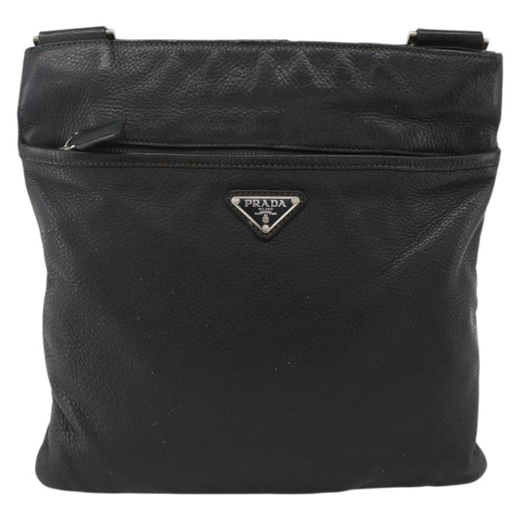 PRADA Shoulder Bag Leather Black Silver Auth ka3716