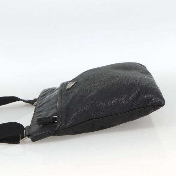 PRADA Shoulder Bag Leather Black Silver Auth ka3716