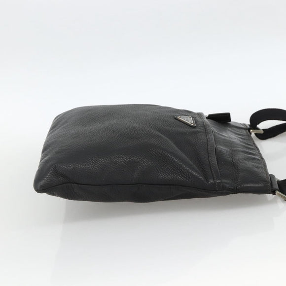 PRADA Shoulder Bag Leather Black Silver Auth ka3716