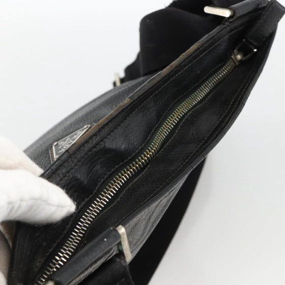 PRADA Shoulder Bag Leather Black Silver Auth ka3716