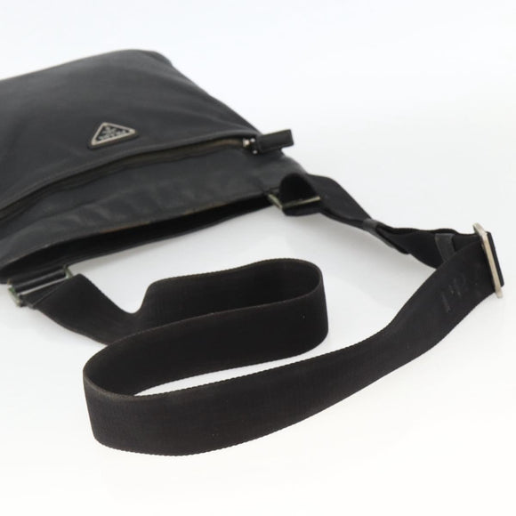 PRADA Shoulder Bag Leather Black Silver Auth ka3716