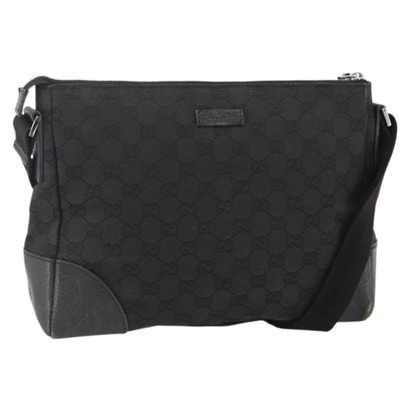 GUCCI GG Canvas Shoulder Bag Black Silver 114273 Auth ka3721