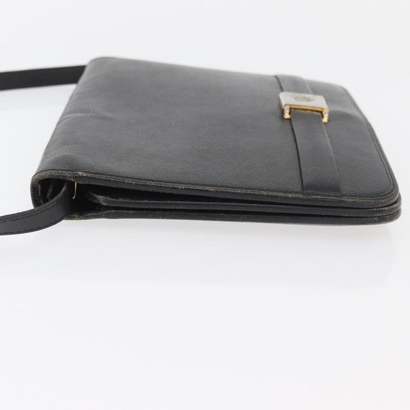 Christian Dior Shoulder Bag Leather Black Gold Auth ka3727